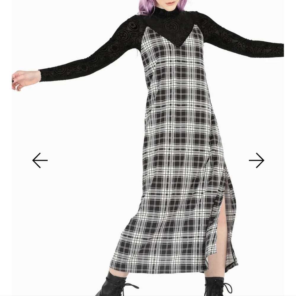 Blackmilk Ghostly Plaid Side Split Maxi Dress - limited